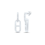 925 Sterling Silver Diamond Anchor Mariner Link J Dangler Drop Earrings 1/12 CT