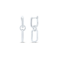 925 Sterling Silver Diamond Geometric Round & Rectangle Dangler Earrings 1/6 Ct