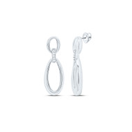 925 Sterling Silver Diamond Women's Oblong Double Oval Dangler Earrings 1/20 Ct
