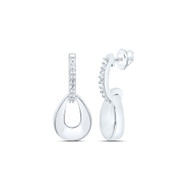 925 Sterling Silver Diamond Women's Concave Teardrop J Dangler Earrings 1/10 CT