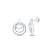 925 Sterling Silver Diamond Interlinked Double Circle Dangler Earrings 1/5 CT