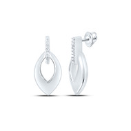 925 Sterling Silver Diamond Women's Puffed Pointed Oval Dangler Earrings 1/12 CT