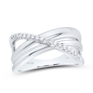 925 Sterling Silver Real Diamond 11mm Bypass | Criss Cross Cocktail Ring 1/8 CT