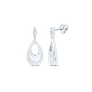 925 Sterling Silver Diamond Women's Puff Teardrop Dangler Drop Earrings 1/8 CT