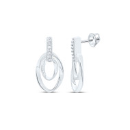 925 Sterling Silver Diamond Women's Double Wavy Oval Dangler Earrings 1/12 Ct
