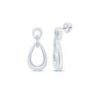 925 Sterling Silver Real Diamond Women's Teardrop Frame Dangler Earrings 1/20 CT