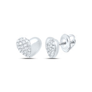 925 Sterling Silver Genuine Diamond Women's 5mm Puff Heart Stud Earrings 1/10 CT