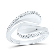 925 Sterling Silver Natural Diamond Beveled Rounded Bypass Cocktail Ring 1/6 CT