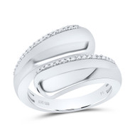 925 Sterling Silver Natural Diamond Beveled Rounded Bypass Cocktail Ring 1/8 CT