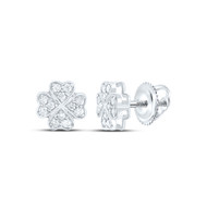 10K White Gold Real Diamond Women's 7mm Luck 4 Leaf Clover Stud Earrings 1/6 CT