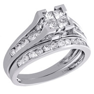 Princess Cut Diamond Bridal Set 14K White Gold Round Engagement Ring Band 1 TCW