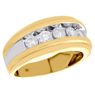 14K Yellow Gold Channel Diamond Wedding Band Mens 5 Stone Engagement Ring 1 Ct.