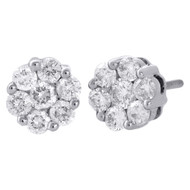 14K White Gold Genuine Diamond Flower Studs Prong Set Mini 7.55mm Earrings 1 Ct.