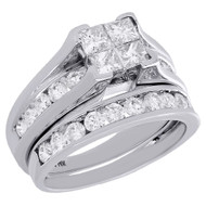 14K White Gold Quad Princess Diamond Channel Set Engagement Ring Bridal Set 2 Ct