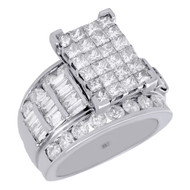 Diamond Engagement Ring 14K White Gold Princess Round & Baguette Cut 4 Ct