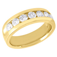 14K Yellow Gold Mens Round Cut Channel Set Diamond Wedding Band Ring 1.50 Ct.