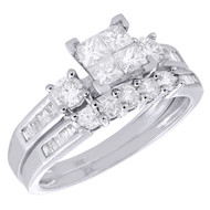 Diamond Bridal Set 10K White Gold Princess Round Baguette Engagement Ring 1 Ct.