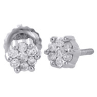 10K White Gold Diamond Studs Ladies Mini 4.45mm Flower Set Earrings 0.17 Ct.