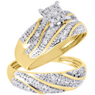 10K Yellow Gold Diamond Trio Set Matching Engagement Ring Wedding Band .27 Ct