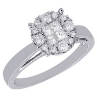 14K White Gold Princess & Round Cut Diamond Soleil Engagement Ring 0.50 Ct.