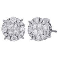 14K White Gold Genuine Diamond Round Studs 10.75mm Circle Halo Earrings 1.50 Ct.