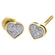 10K Yellow Gold Genuine Pave Diamond Heart Studs Ladies 4.80mm Earrings 0.05 Ct.