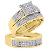 10K Yellow Gold Diamond Square Engagement Ring Wedding Matching Trio Set 0.63 Ct
