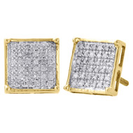 10K Yellow Gold Diamond Pave Studs Mini 8.60mm 4 Prong Square Earrings 0.25 Ct.