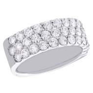 14K White Gold Prong Set Diamond Wedding Band 3 Row Ladies Anniversary Ring 2 CT