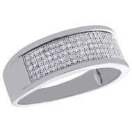 .925 Sterling Silver Pave Diamond Wedding Band Mens 8mm Engagement Ring 0.33 Ct.