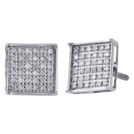 .925 Sterling Silver Diamond Studs Small 9mm Square 4 Prong Earrings 0.25 Ct.