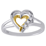 Ladies Real Diamond Split Shank Heart Promise Ring in Sterling Silver 0.03 CT.