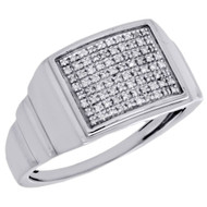 Mens .925 Sterling Silver White Diamond Square Dome Pinky Ring 0.25 Ct.