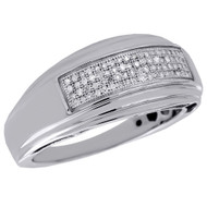 .925 Sterling Silver Diamond Mens Wedding Band Pave Set Engagement Ring 0.20 Ct.