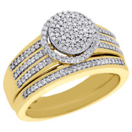 10K Yellow Gold Diamond Wedding Bridal Set Circle Halo Engagement Ring 0.40 Ct.