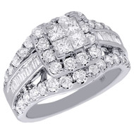 14K White Gold Ladies Princess & Round Cut Diamond Wedding Engagement Ring 3 Ct.