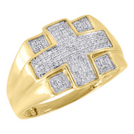 10K Yellow Gold Diamond Cross Pinky Ring Mens Round Cut Fashion Band 0.29 Ct.