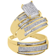 10K Yellow Gold Diamond Trio Set Matching 3D Engagement Ring & Band 0.69 Ct.