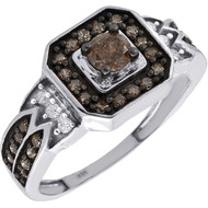 Brown Diamond Solitaire Fashion Band .925 Sterling Silver Round Ring 0.68 Ct.