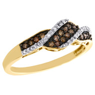 10K Yellow Gold Brown Diamond Wedding Band Ladies Swirl Anniversary Ring 0.20 Ct