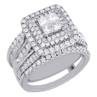 14K Ladies White Gold 2 ct. Princess Cut Diamond Engagement Ring Bridal Set Wrap