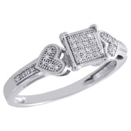 Round Diamond Heart Shape Engagement Promise Ring in Sterling Silver 1/10 CT.