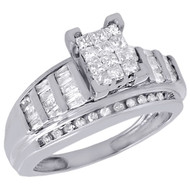 10K White Gold Ladies Princess Cut Diamond Wedding Engagement Ring Set 0.90 Ct.