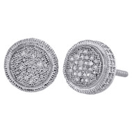Sterling Silver & Round Diamond 3D Illusion Studs 9.50mm Pave Earrings 1/10 CT.