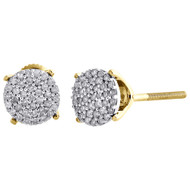 10K Yellow Gold Pave Set Diamond Circle Studs Mini 6.80mm Round Earrings 0.25 Ct
