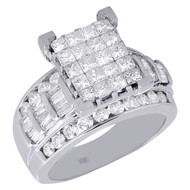 10K White Gold Ladies Princess Cut Diamond Wedding Engagement Ring Set 2.01 Ct.