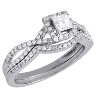 Ladies 14K White Gold Diamond Infinity Engagement Ring Bridal Set 0.66 Ct.