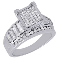 Princess & Round Cut Diamond Wedding Engagement Ring in Sterling Silver 1 Ct.