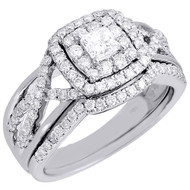 Diamond Bridal Set Ladies Princess Solitaire White Gold Wedding Ring 0.97 Ct.