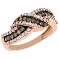 10K Rose Gold Brown Diamond Swirl Bypass Anniversary Band Cocktail Ring 0.75 Ct.